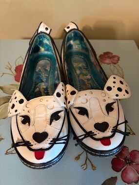 Irregular Choice White Black Red PuppyFace Loafers